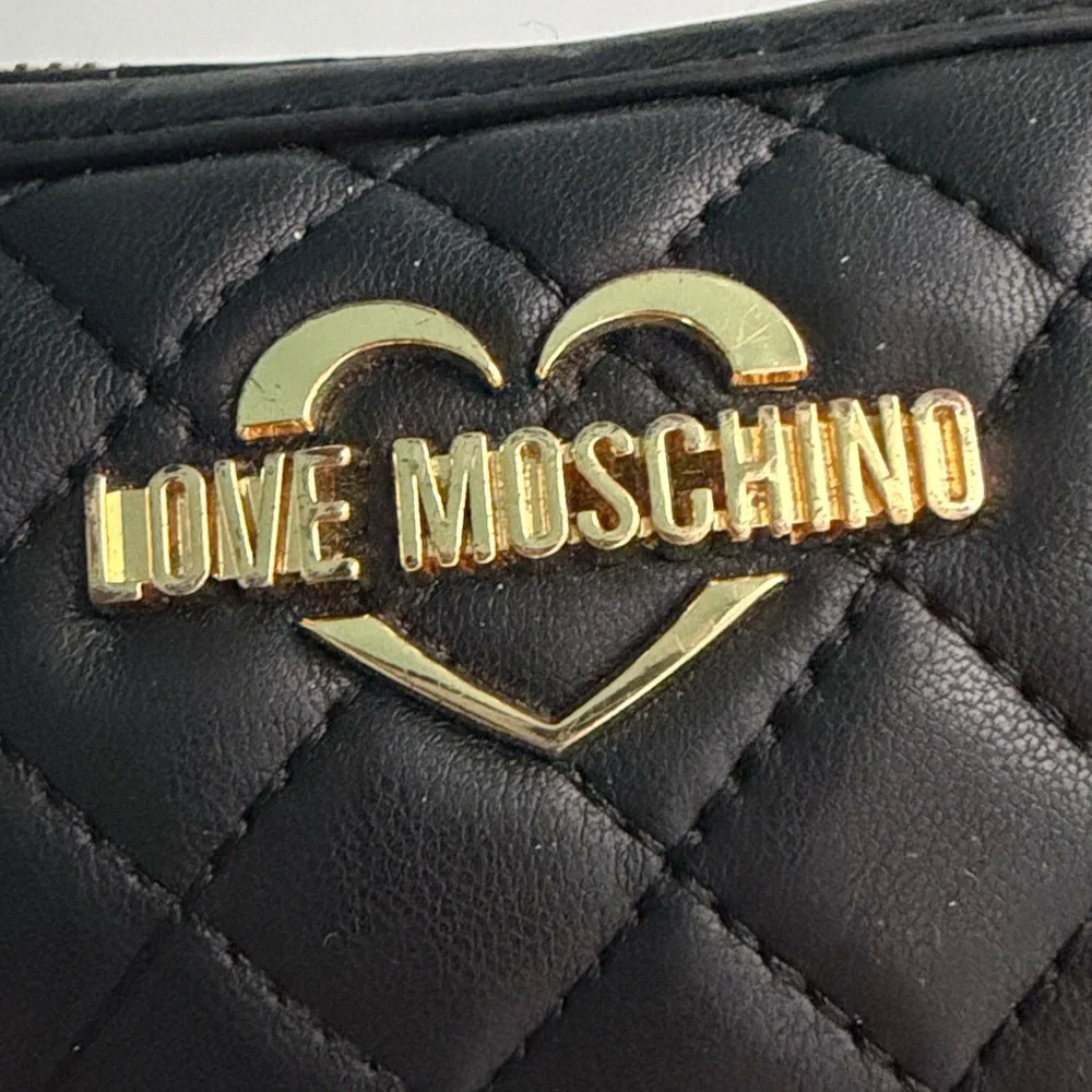 Love Moschino Black Quilted Faux Leather Women's Cosmetic Bag